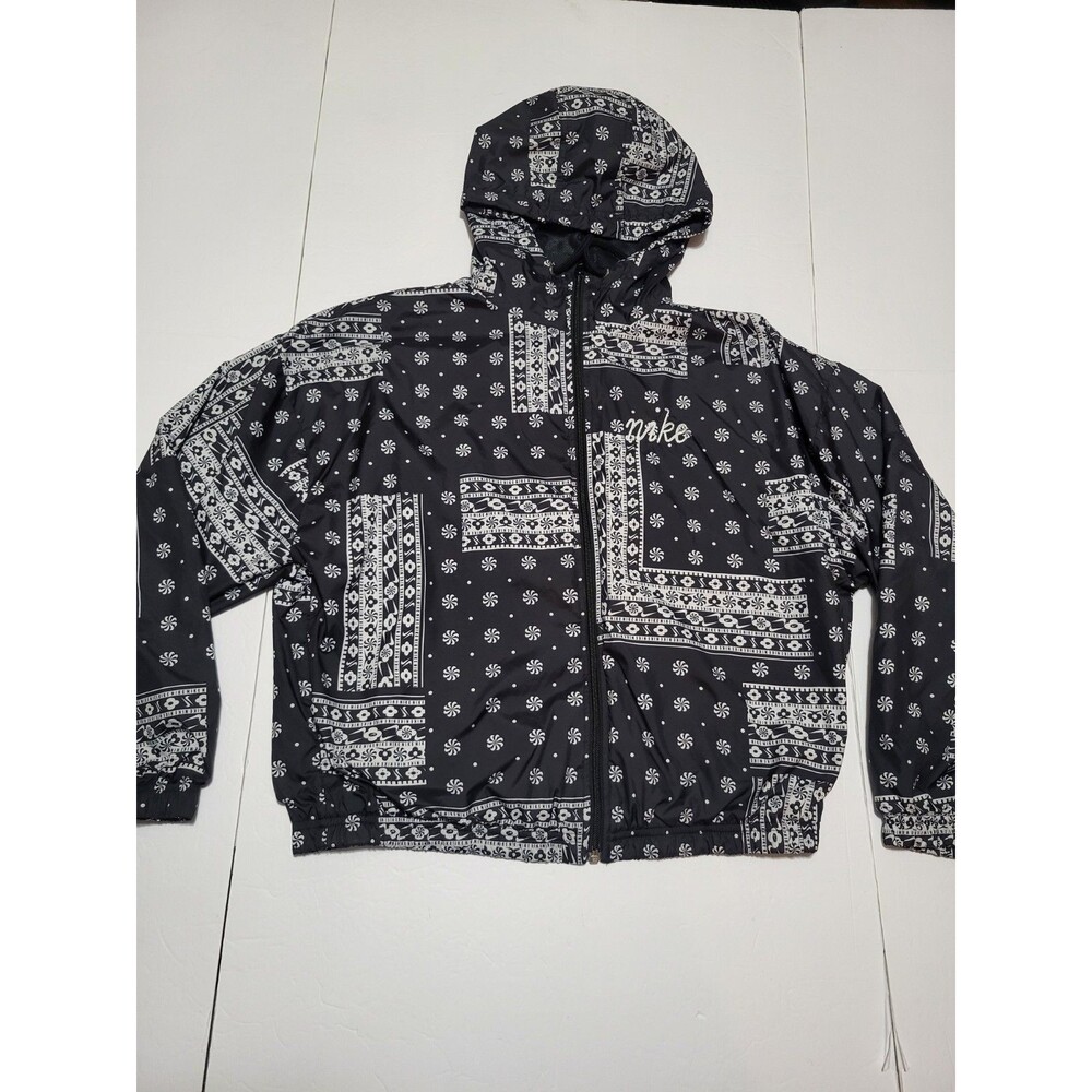 (#L2) Nike Jacket Womens S Black Bandana Print Windrunner Hoodie Full Zip